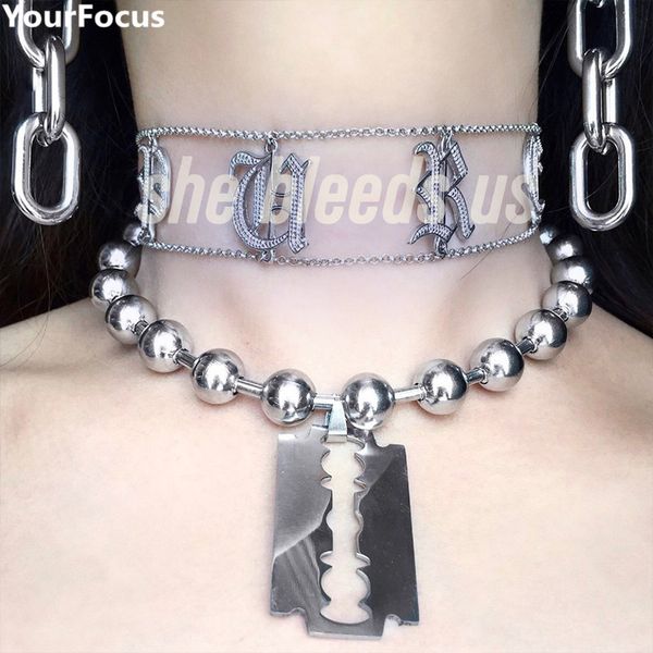 harajuku vintage ins razor blade pendant beads stainless steel choker necklace yq-721 y19050802, Silver
harajuku vintage ins razor blade pendant beads stainless steel choker necklace yq-721 y19050802, Silver