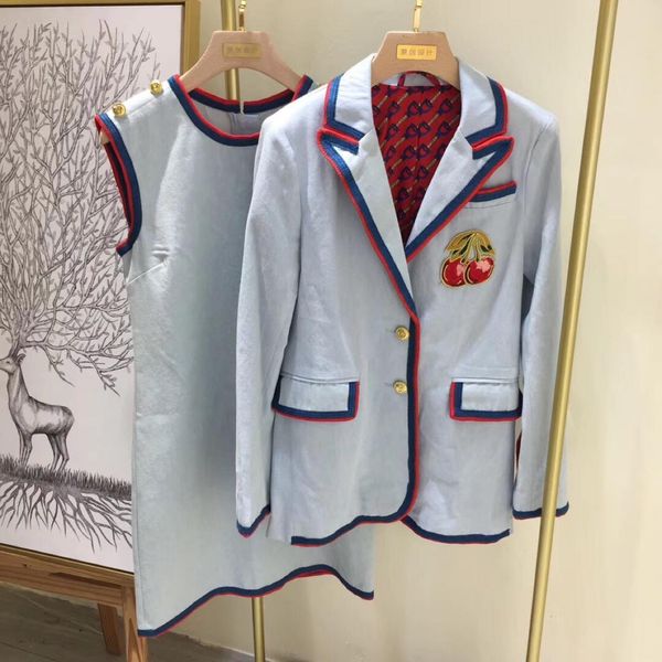 high end 2019 sky blue cherry embroidery tank dress and blazers,designer metal buttons 2 pieces sets womens 2992, Black
high end 2019 sky blue cherry embroidery tank dress and blazers,designer metal buttons 2 pieces sets womens 2992, Black