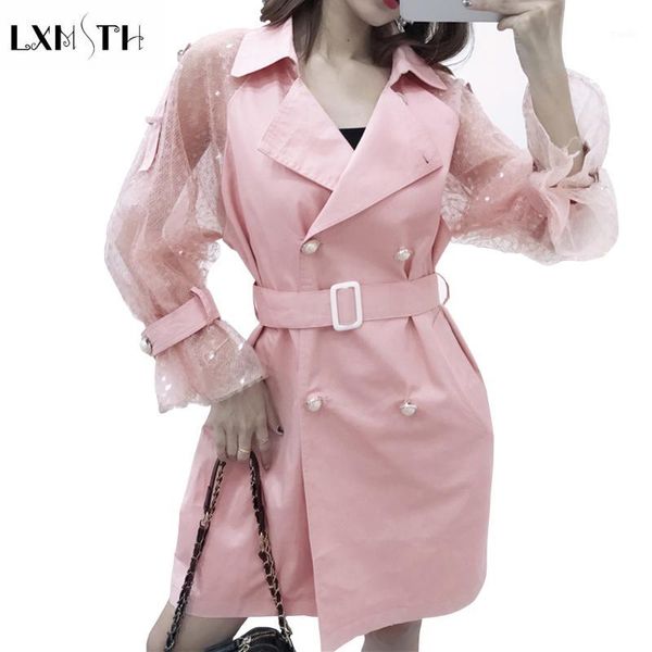 women's trench coats lxmsth 2021 fashion mesh patchwork sequin coat women solid double breasted belt slim casual long outwear1, Tan;black
women's trench coats lxmsth 2021 fashion mesh patchwork sequin coat women solid double breasted belt slim casual long outwear1, Tan;black