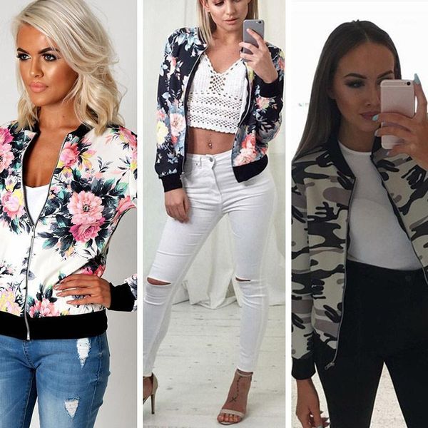 new women basic coat casual slim zippers flower printed bomber jacket street fashion outfit autumn winter jackets h81, Black;brown
new women basic coat casual slim zippers flower printed bomber jacket street fashion outfit autumn winter jackets h81, Black;brown