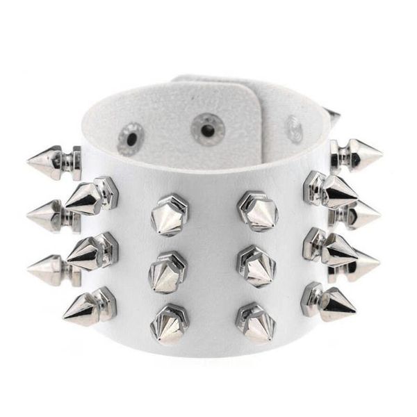 three row cuspidal spikes rivet stud wide cuff pu leather punk gothic rock bracelet men jewelry leather jllphq, White
three row cuspidal spikes rivet stud wide cuff pu leather punk gothic rock bracelet men jewelry leather jllphq, White