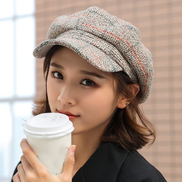 women men wool felt berets autumn winter hat thick warm octagonal newsboy cap retro plaid beret cap t200911, Blue;gray
women men wool felt berets autumn winter hat thick warm octagonal newsboy cap retro plaid beret cap t200911, Blue;gray