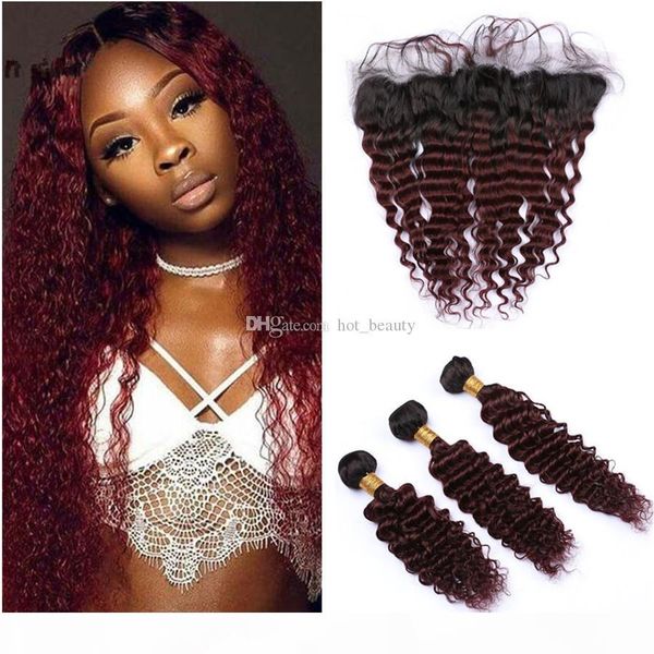 dark roots burgundy red ombre curly human hair bundles with frontal closure deep wave 2 tone 1b 99j wine red virgin hair extensions, Black
dark roots burgundy red ombre curly human hair bundles with frontal closure deep wave 2 tone 1b 99j wine red virgin hair extensions, Black