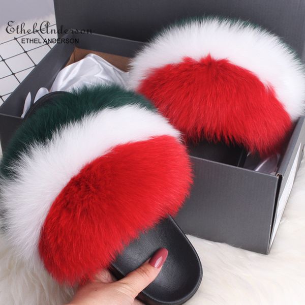ethel anerson 2020 real furry raccoon fur slippers women's fox fur indoor slides flip flops casual beach sandals plush shoes x1020, Black
ethel anerson 2020 real furry raccoon fur slippers women's fox fur indoor slides flip flops casual beach sandals plush shoes x1020, Black