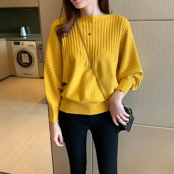 bat sleeve 2021 women's long sleeve sweater loose solid color fashion elegant casual pullover fashion knitwear clothes, White;black
bat sleeve 2021 women's long sleeve sweater loose solid color fashion elegant casual pullover fashion knitwear clothes, White;black