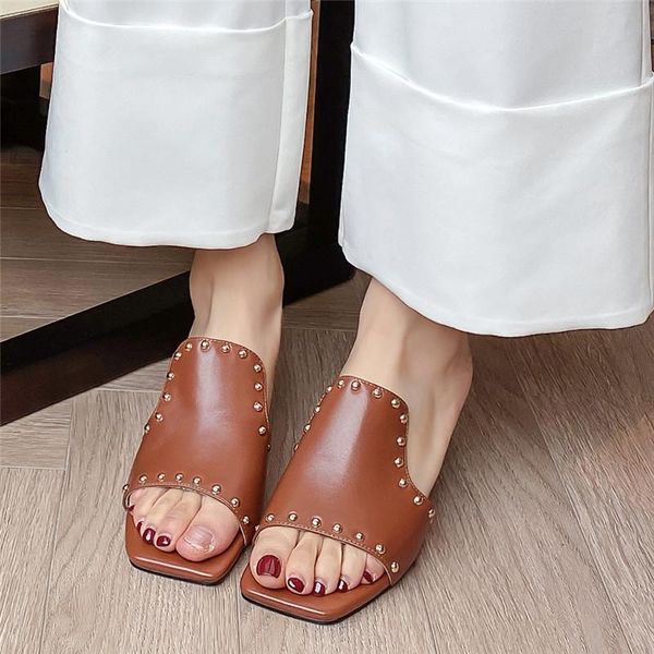sandals handmade genuine leather women summer fashion med heels rivets decor cow concise style all match shoes, Black
sandals handmade genuine leather women summer fashion med heels rivets decor cow concise style all match shoes, Black