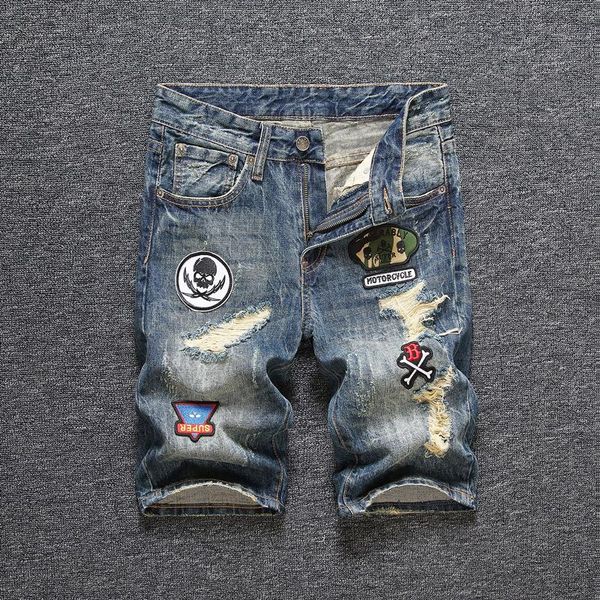 men's jeans ly designer fashion men shorts retro blue patches destroyed denim summer hip hop ripped short
men's jeans ly designer fashion men shorts retro blue patches destroyed denim summer hip hop ripped short