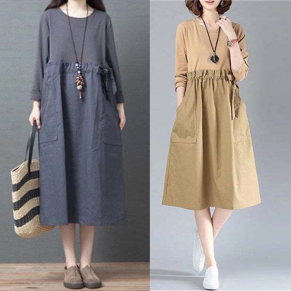 artistic loose stitching solid color cotton and dress dresscotton and linen dresslinen round neck long sleeve dress women's lace-up wai, Black;gray
artistic loose stitching solid color cotton and dress dresscotton and linen dresslinen round neck long sleeve dress women's lace-up wai, Black;gray