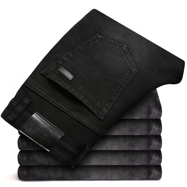 winter men fleece jeans pants loose casual straight mid jeans for men 2020 fashion warm, Blue