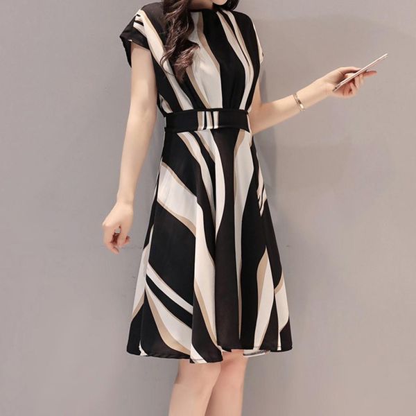 fashion women's dress business dress belt o-neck short sleeve knee length dress elegant summer products 50*, Black;gray
fashion women's dress business dress belt o-neck short sleeve knee length dress elegant summer products 50*, Black;gray