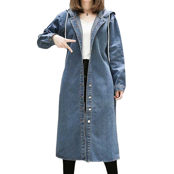 2019 autumn denim trench for women's windbreaker sleeve split loose hooded oversize coat casual female long l256, Tan;black 
2019 autumn denim trench for women's windbreaker sleeve split loose hooded oversize coat casual female long l256, Tan;black