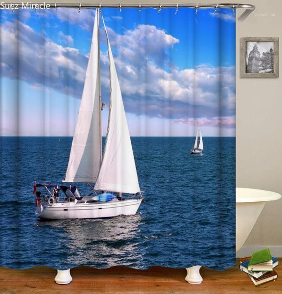 shower curtains holiday sailboat sea sky waterproof bathroom curtain1