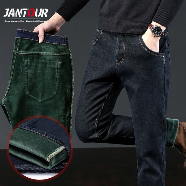 jantour brand winter jeans men cotton thick fleece loose straight warm elastic denim black pants mens big size 28-40 q0105, Black;white 
jantour brand winter jeans men cotton thick fleece loose straight warm elastic denim black pants mens big size 28-40 q0105, Black;white
