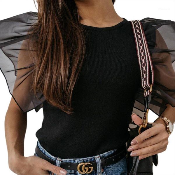summer women black blouses ruffles mesh sleeve casual short sleeve o-neck shirts lady solid slim shirts1, White
summer women black blouses ruffles mesh sleeve casual short sleeve o-neck shirts lady solid slim shirts1, White