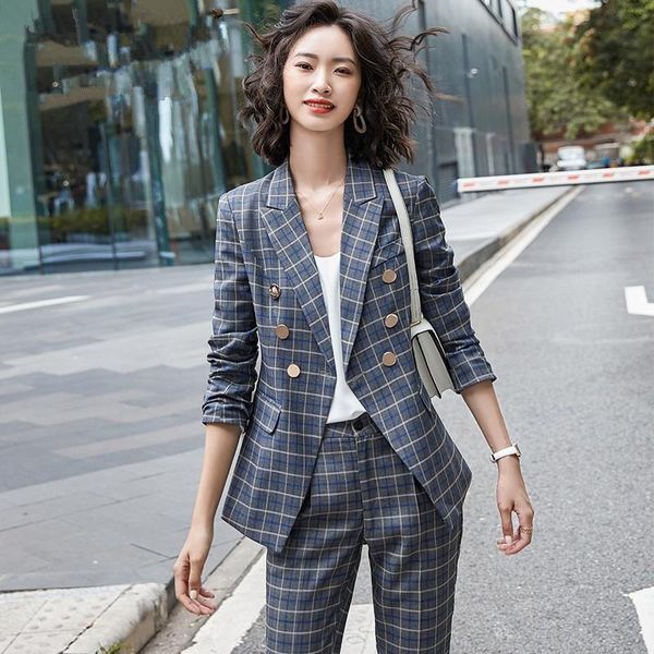 women's two piece pants double breasted plaid suits women fashion 2 set bazer and autumn winter office jacket trousers suit female 2021, White
women's two piece pants double breasted plaid suits women fashion 2 set bazer and autumn winter office jacket trousers suit female 2021, White
