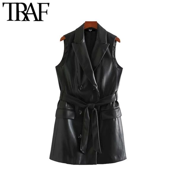 traf women street fashion double breasted pu faux leather waistcoat vintage with belt pockets female outerwear chic 201211, Black;white
traf women street fashion double breasted pu faux leather waistcoat vintage with belt pockets female outerwear chic 201211, Black;white