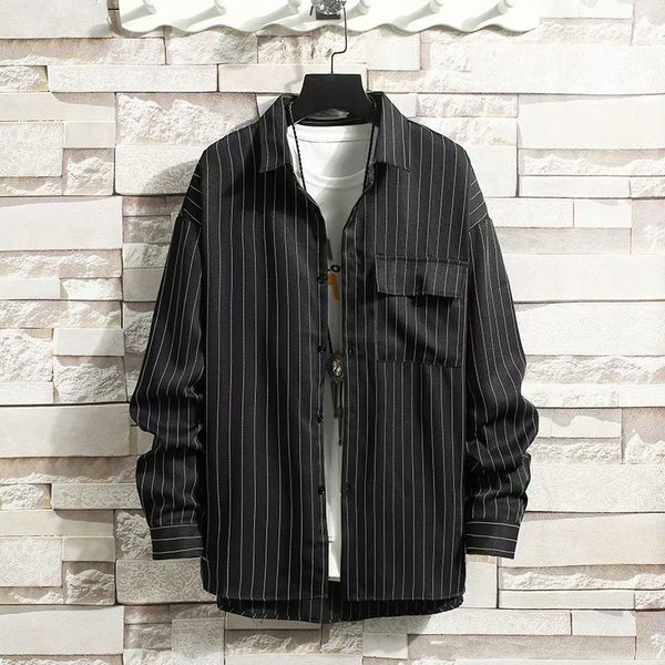 autumn and winter vertical stripe korean fashion long sleeve loose large men's shirt, White;black
autumn and winter vertical stripe korean fashion long sleeve loose large men's shirt, White;black