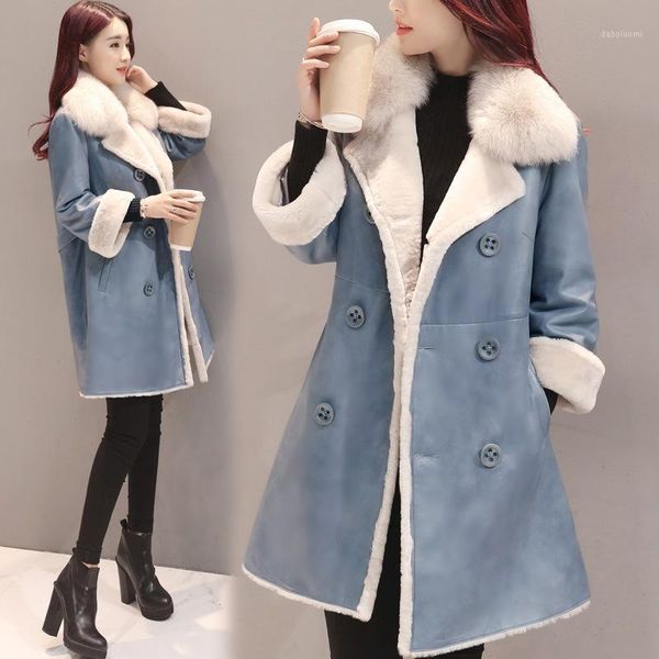2020 new women's winter loose long coat female fur collar wool lamb double breasted coat1, Black
2020 new women's winter loose long coat female fur collar wool lamb double breasted coat1, Black