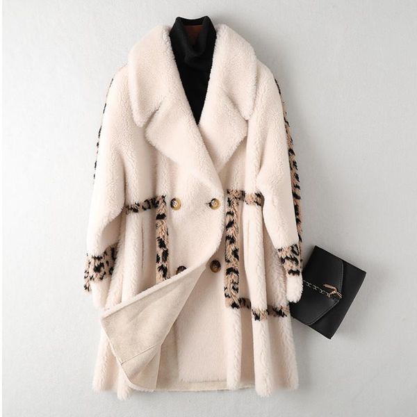 women's fur & faux style beige female granular velvet winter warm wool fall coat turn-down collar leopard mid-length stitching coats wo, Black
women's fur & faux style beige female granular velvet winter warm wool fall coat turn-down collar leopard mid-length stitching coats wo, Black