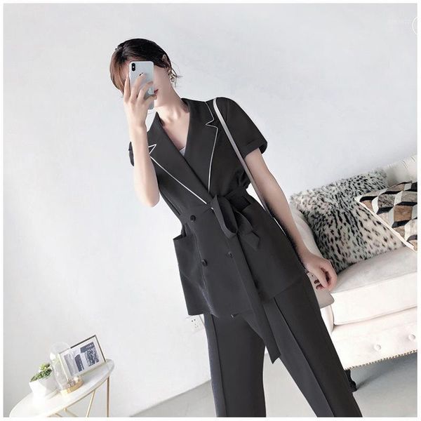 women's suits & blazers notched collar short sleeve suit with belt korean pant for women elegant office sets 2 pieces black blue plus s, White;black
women's suits & blazers notched collar short sleeve suit with belt korean pant for women elegant office sets 2 pieces black blue plus s, White;black