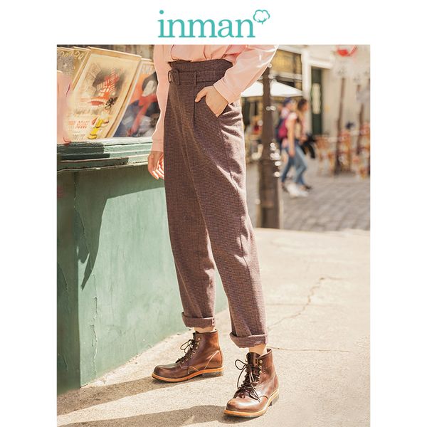 inman winter literary retro high waist with belt plaid loose thick women long pants 1017, Black;white
inman winter literary retro high waist with belt plaid loose thick women long pants 1017, Black;white