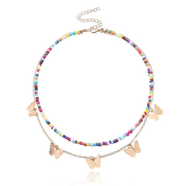 chokers fashion women necklace butterfly bead chain necklaces pendants for multi layer jewelry collar, Golden;silver 
chokers fashion women necklace butterfly bead chain necklaces pendants for multi layer jewelry collar, Golden;silver