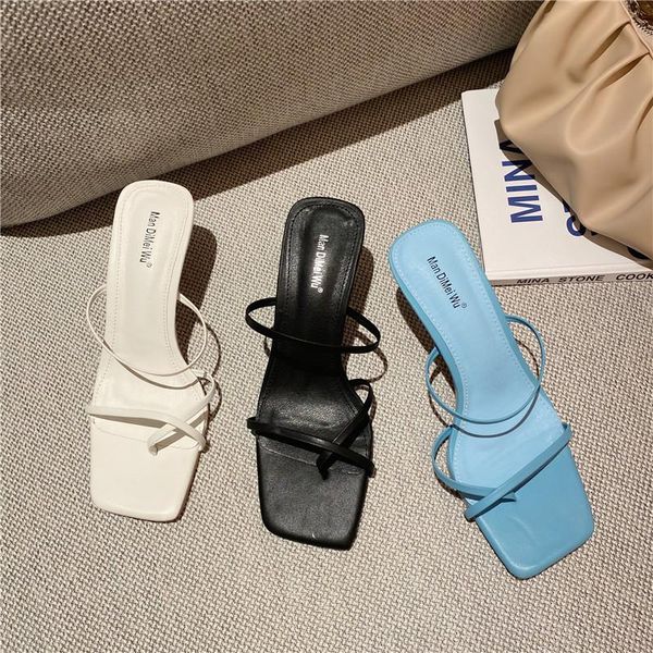 shoes woman's slippers transparent heel luxury slides heeled mules jelly flip flops low female tap 2021 thin designer high, Black