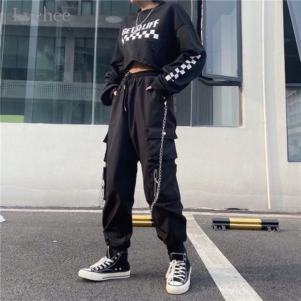 women's pants & capris lychee harajuku black women cargo streetwear pocket chain trousers casual loose autumn hip hop, Black;white
women's pants & capris lychee harajuku black women cargo streetwear pocket chain trousers casual loose autumn hip hop, Black;white