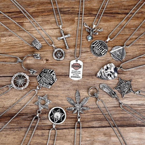 popular necklace for men and women personality hip-hop, Silver