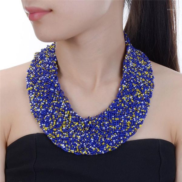 

chokers vintage multi-strand seed beaded gothic braided necklace beads bib chunky necklaces for women1, Golden;silver