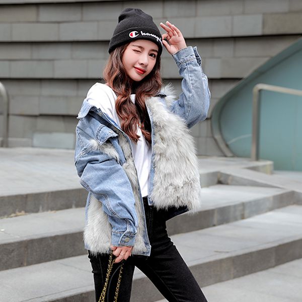 2020 new denim jacket women's imitation fur grass splicing autumn and winter loose versatile fashion hong kong flavor, Black
2020 new denim jacket women's imitation fur grass splicing autumn and winter loose versatile fashion hong kong flavor, Black