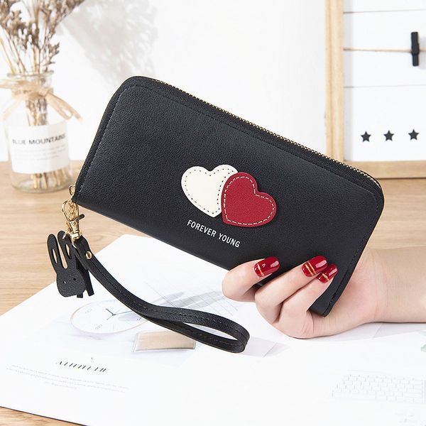 women's with zipper solid color heart-shaped tassel long clutch bag wallet 2020 new fashion style, Red;black 
women's with zipper solid color heart-shaped tassel long clutch bag wallet 2020 new fashion style, Red;black