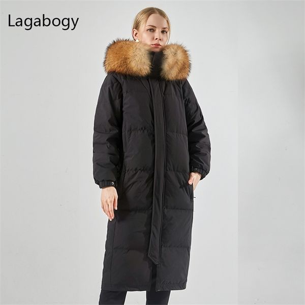 lagabogy women winter 90%white duck down coat long parka female hooded waterproof thick puffer jacket large real raccoon fur 211221, Black
lagabogy women winter 90%white duck down coat long parka female hooded waterproof thick puffer jacket large real raccoon fur 211221, Black