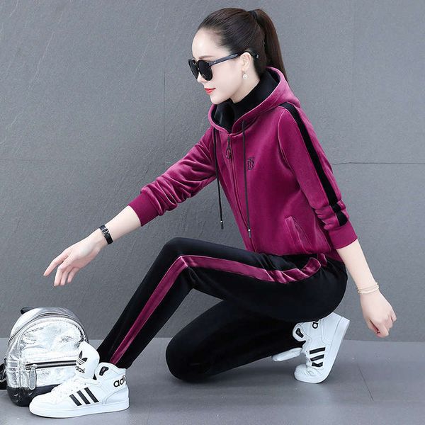 1faced golden silk velvet double leisure sports suit women's autumn and winter 2020 plush thickened slim fit sportswear, Gray
1faced golden silk velvet double leisure sports suit women's autumn and winter 2020 plush thickened slim fit sportswear, Gray