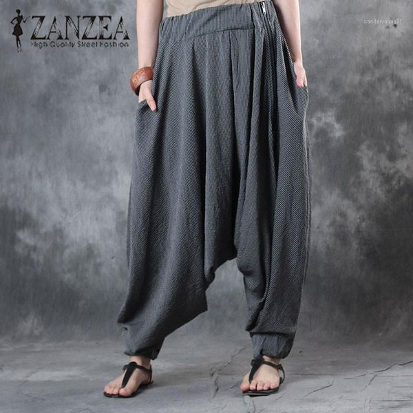 women's pants & capris 2021 zanzea vintage striped elastic waist women baggy drop-crotch harem autumn loose lantern trousers pantalon p, Black;white
women's pants & capris 2021 zanzea vintage striped elastic waist women baggy drop-crotch harem autumn loose lantern trousers pantalon p, Black;white