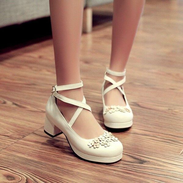 ladies shoes lolita flower ankle strappy block heel court casual mary janes new, Black
ladies shoes lolita flower ankle strappy block heel court casual mary janes new, Black