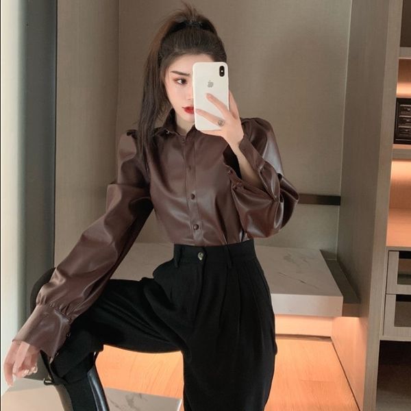 2020 autumn new pu leather bubble long sleeve cardigan temperament versatile lapel shirt women's wear
2020 autumn new pu leather bubble long sleeve cardigan temperament versatile lapel shirt women's wear