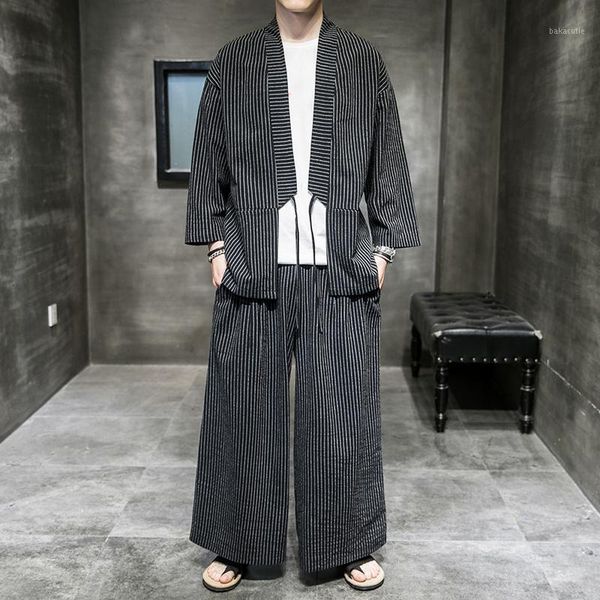 men's 2 pieces sets chinese style stripe short sleeve cardigan kimono shirt wide leg pant summer ceremony shirt trousers1, White;black
men's 2 pieces sets chinese style stripe short sleeve cardigan kimono shirt wide leg pant summer ceremony shirt trousers1, White;black