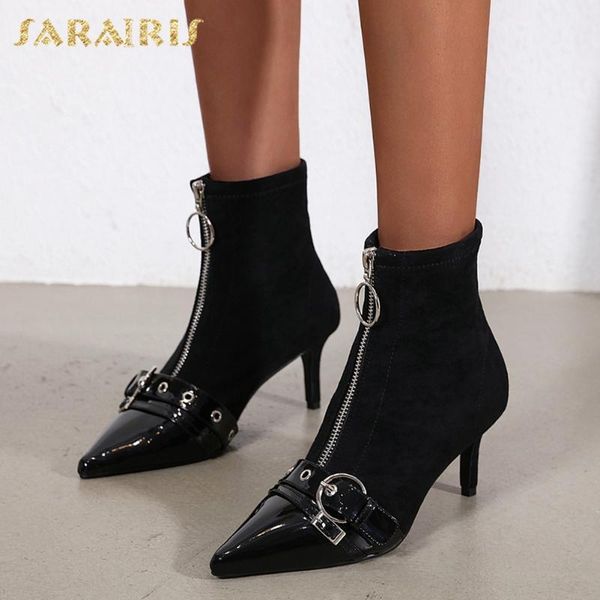 boots sarairis 2021 fashion strip buckle thin heeled ankle women shoes pointed toe front zipper motorcycle socks boots1, Black
boots sarairis 2021 fashion strip buckle thin heeled ankle women shoes pointed toe front zipper motorcycle socks boots1, Black