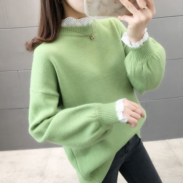 lace pullover sweater women winter spring stitching round neck loose fit warm base knitted sweaters sweet female flower 201204, White;black
lace pullover sweater women winter spring stitching round neck loose fit warm base knitted sweaters sweet female flower 201204, White;black