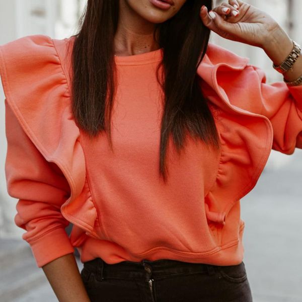 women elegant solid color ruffle blouse shirt 2020 autumn fashion o neck pullover ladies new casual loose long sleeve blusa, White
women elegant solid color ruffle blouse shirt 2020 autumn fashion o neck pullover ladies new casual loose long sleeve blusa, White