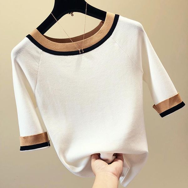 patchwork half sleeve sweater women thin knitted pullover korean slim sweaters fashion 2020 summer and autumn new arrival, White;black
patchwork half sleeve sweater women thin knitted pullover korean slim sweaters fashion 2020 summer and autumn new arrival, White;black
