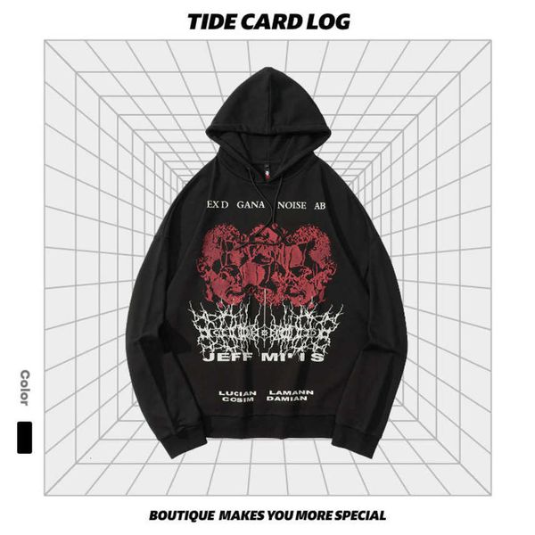 2021tidecardlog autumn winter new high street dark rock men's women's hooded tide brand loose sweater, Black
2021tidecardlog autumn winter new high street dark rock men's women's hooded tide brand loose sweater, Black