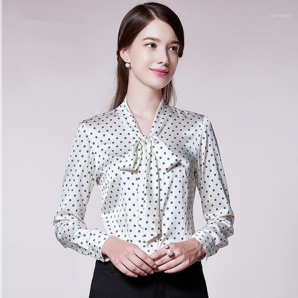 2019 plus size 4xl real silk blouse with bow autumn spring polka dot shirt female long sleeve womens and blouses yq3411, White
2019 plus size 4xl real silk blouse with bow autumn spring polka dot shirt female long sleeve womens and blouses yq3411, White