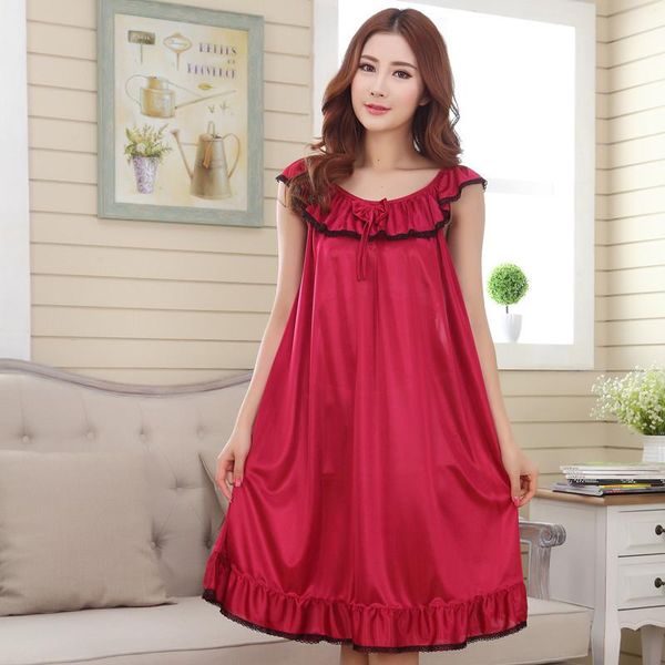 women's sleepwear women summer candy color viscose nightgown plus size lounge ice silk homewear set, Black;red
women's sleepwear women summer candy color viscose nightgown plus size lounge ice silk homewear set, Black;red