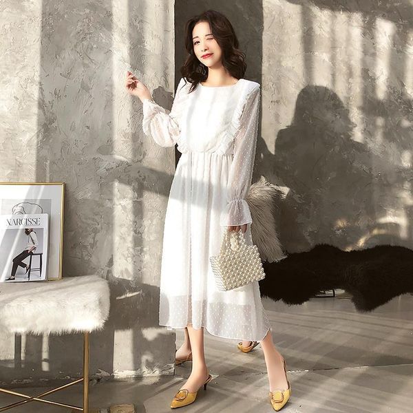 ruffles polka dot women chiffon dress elastic waist flare sleeve female long vestidos retro a-line women dress 2021, Black;gray
ruffles polka dot women chiffon dress elastic waist flare sleeve female long vestidos retro a-line women dress 2021, Black;gray