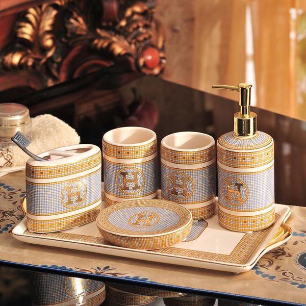bathroom accessories set ceramic soap dispenser toothbrush holder gargle cup bathroom 6 set with tray wedding gifts bbyddq packing2010
