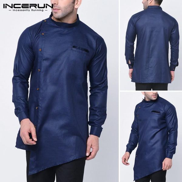 men's casual shirts incerun men long man irregular kaftan dress shirt solid color blouse fit stand collar button muslim camisa1, White;black
men's casual shirts incerun men long man irregular kaftan dress shirt solid color blouse fit stand collar button muslim camisa1, White;black