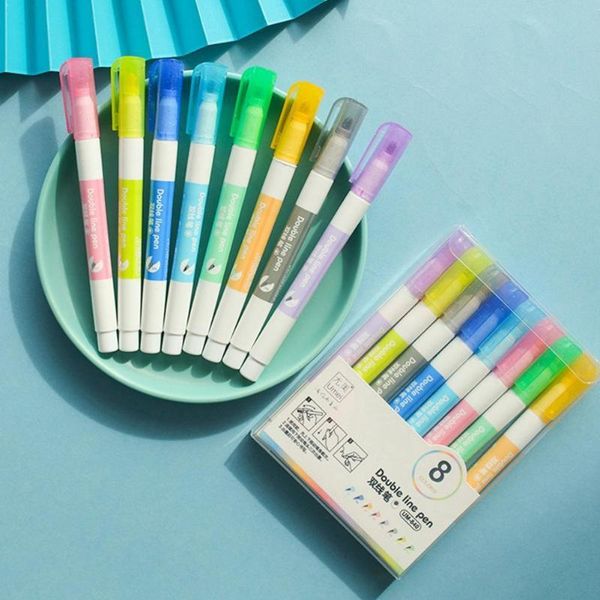 8 colors/box outline pen double line highlighter pen gift school office drawing card writing stationery r0z8, Black;red
8 colors/box outline pen double line highlighter pen gift school office drawing card writing stationery r0z8, Black;red