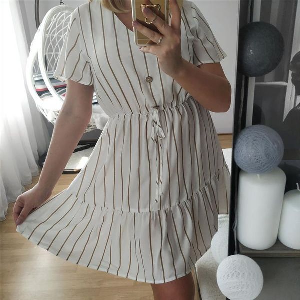 2020 summer striped women dress short sleeve button white dress for ladies chiffon beach sundress vestidos s xl, Black;gray
2020 summer striped women dress short sleeve button white dress for ladies chiffon beach sundress vestidos s xl, Black;gray